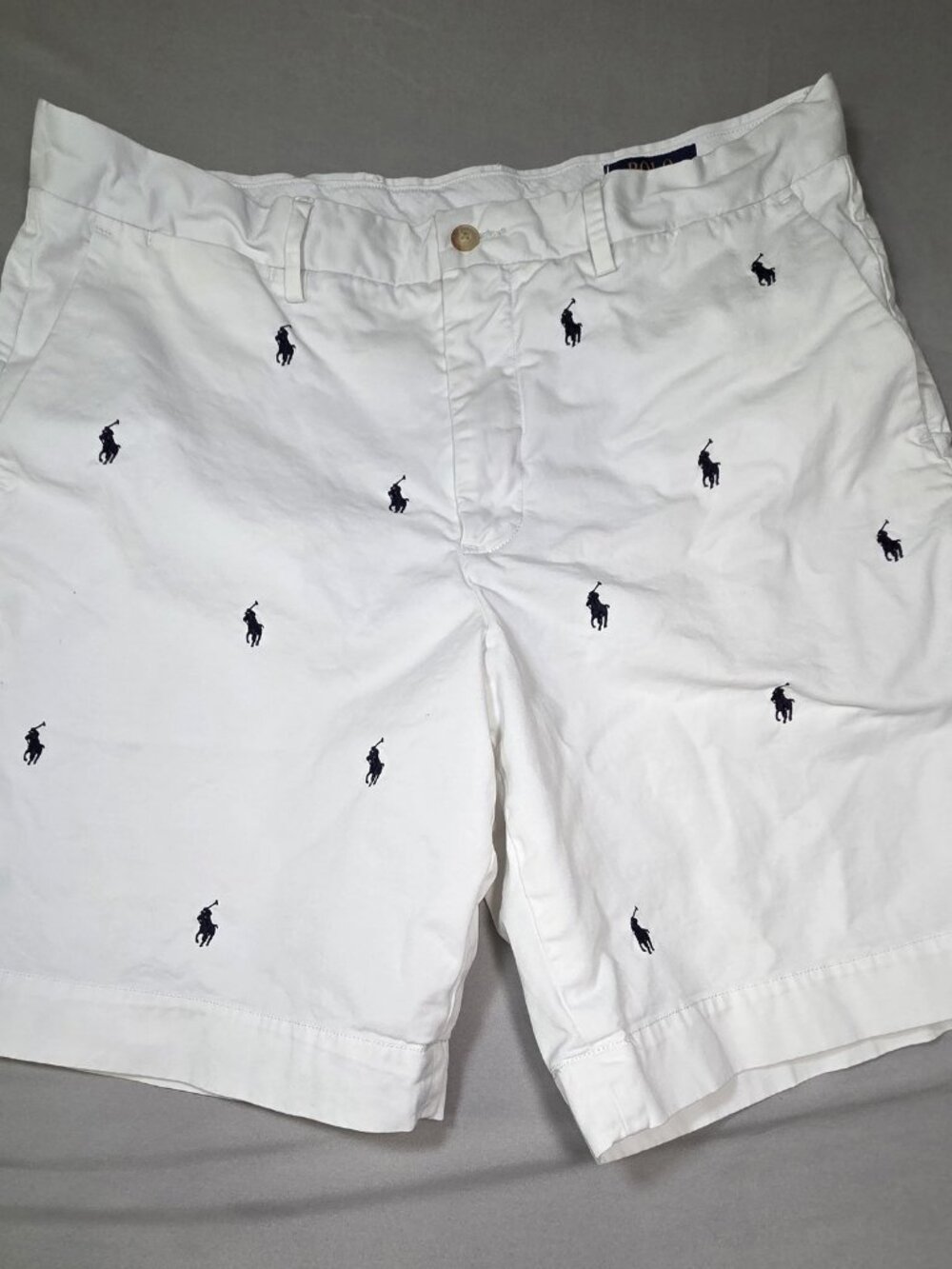 Polo Ralph Lauren Stretch Classic Fit White Shorts Navy Ponies Mens 34